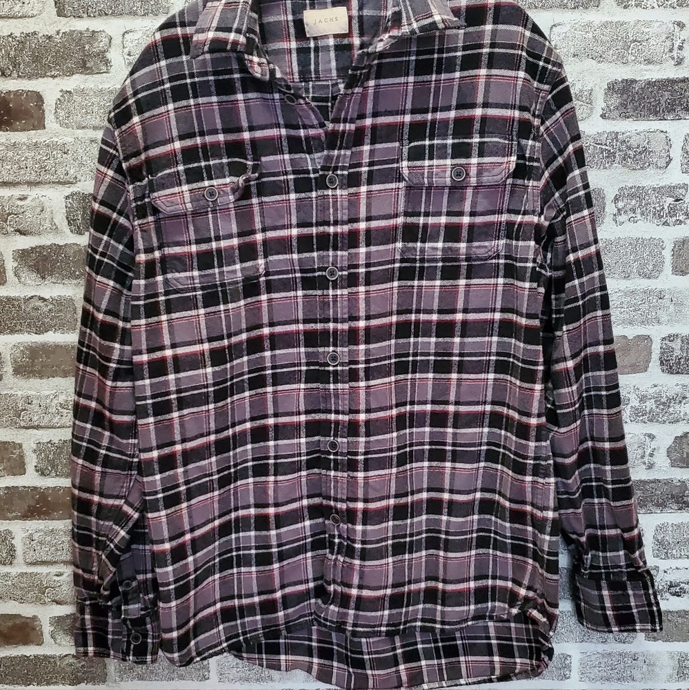JACHS Mfg Co mens large tall flannel red black gray plaid button up long sleeves